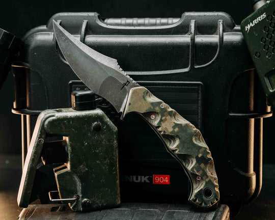 War Pig- HFB X Dire Pacific- Crye Precision AOR 2 Cammie Micarta, Textured Grip