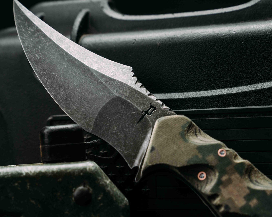 War Pig- HFB X Dire Pacific- Crye Precision AOR 2 Cammie Micarta, Textured Grip