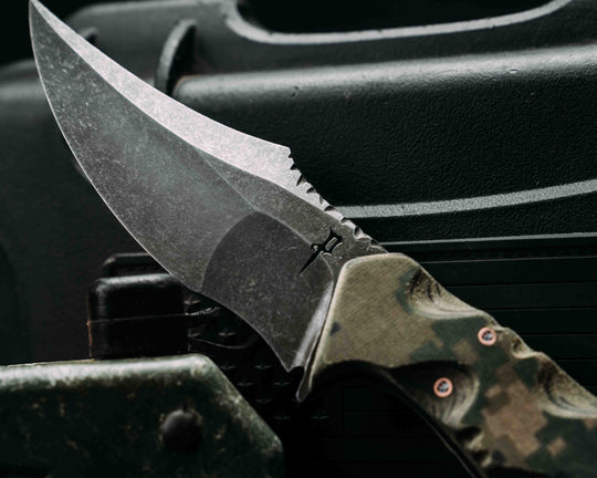 War Pig- HFB X Dire Pacific- Crye Precision AOR 2 Cammie Micarta, Textured Grip