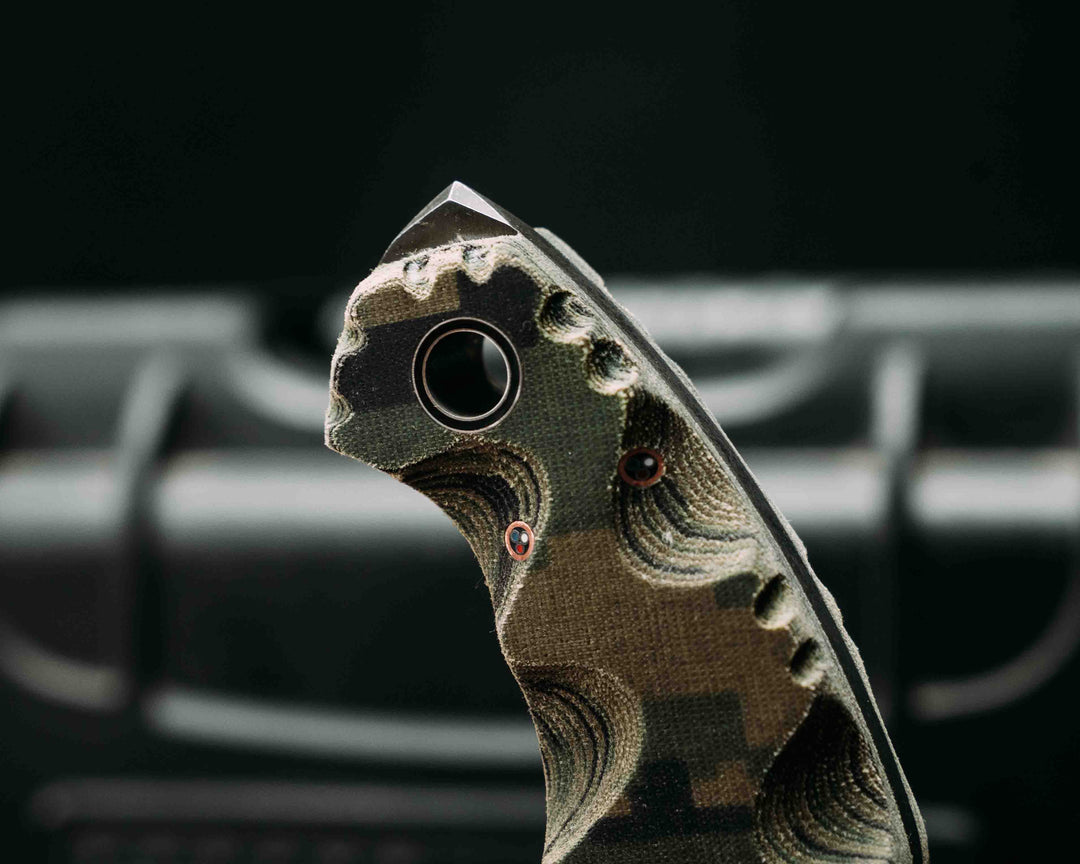 War Pig- HFB X Dire Pacific- Crye Precision AOR 2 Cammie Micarta, Textured Grip