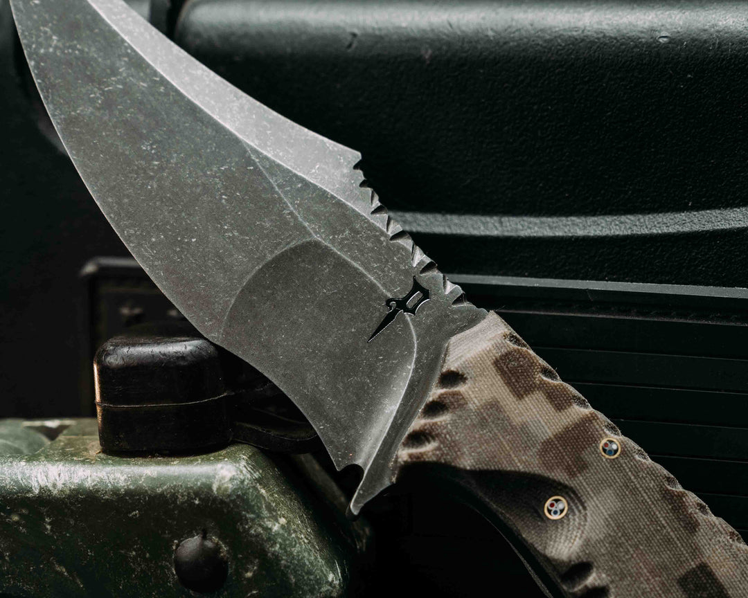 War Pig- HFB X Dire Pacific- Crye Precision AOR 1 Cammie Micarta, Textured Grip