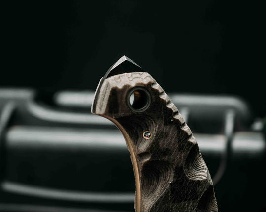 War Pig- HFB X Dire Pacific- Crye Precision AOR 1 Cammie Micarta, Textured Grip