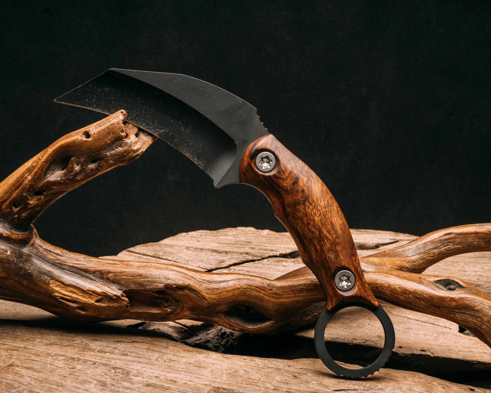Karambito - Desert Ironwood, armor black cerakote, titanium torx bolts, smooth grip