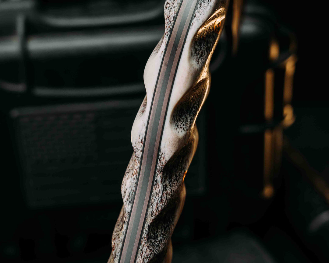 Recce Alpha Hawk- Baker Forge Random Pattern CopperMai- Elk Antler, Copper Patriot Mosaic Pins, Textured Grip