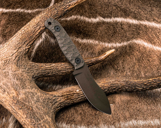 Skinner Jr- OD Green Canvas Micarta, Midnight Bronze Cerakote, Allen Bolts, Textured Grip
