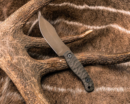 Skinner Jr- OD Green Canvas Micarta, Midnight Bronze Cerakote, Allen Bolts, Textured Grip