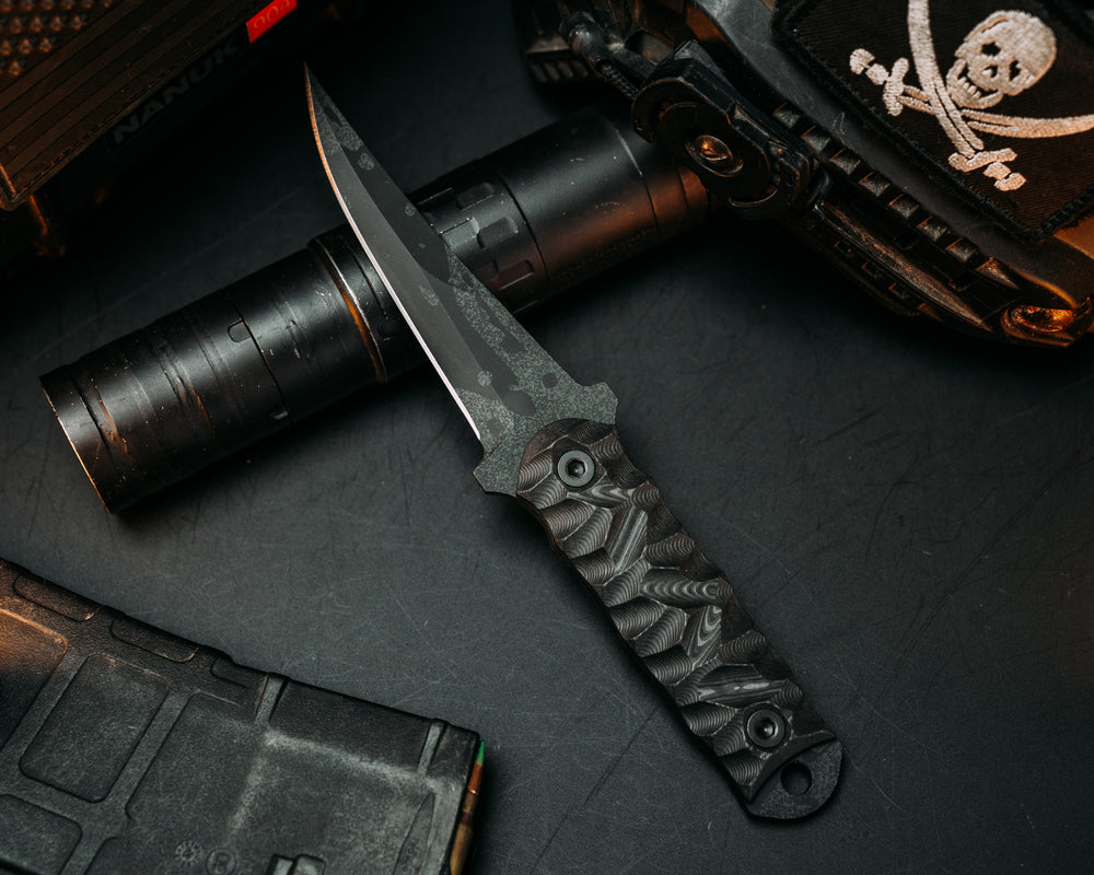 Combat Filet - Black Camo Carbon Fiber, Urban Stone Cerakote, Allen Bolts, Chaos Grip