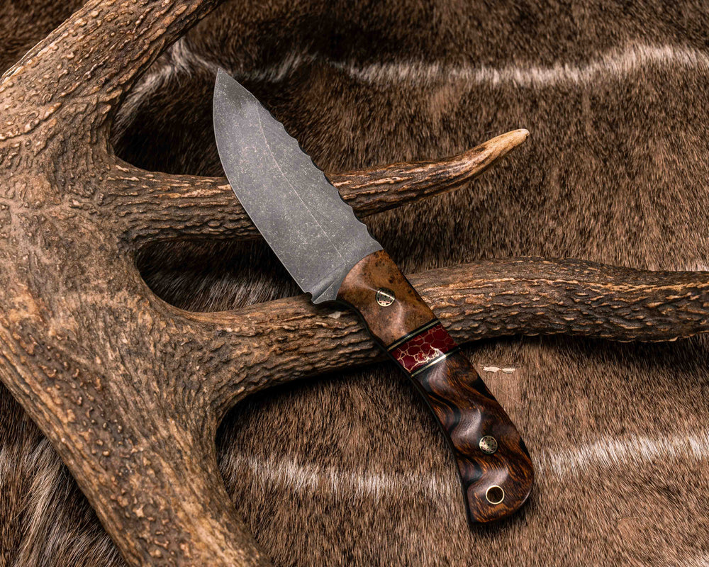 Cav Jr- Teak, Black G10 and Brass Pin Striping, Red with Gold Web Tru-stone Split, Desert Ironwood, Mosaic Pins, Brass Lanyard Pin, Textured Grip