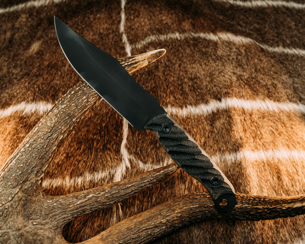 Crow Scout - Black Canvas Micarta, Armor Black Cerakote, Allen Bolts, Iron Grip