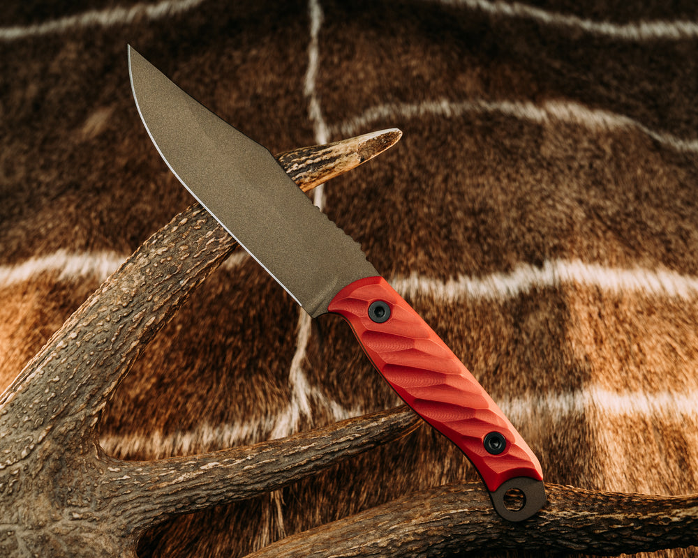 Crow Scout - Cherry Red G10, Midnight Bronze Cerakote, Allen Bolts, Iron Grip