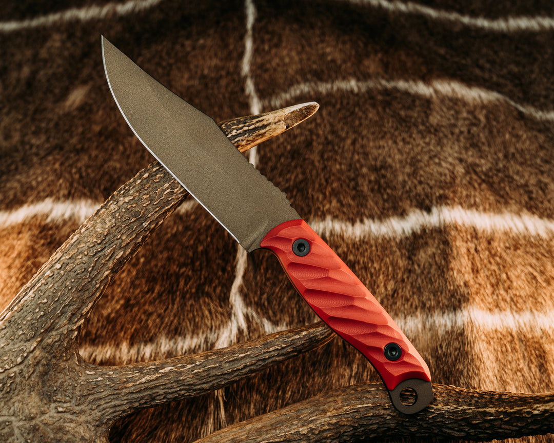 Crow Scout - Cherry Red G10, Midnight Bronze Cerakote, Allen Bolts, Iron Grip