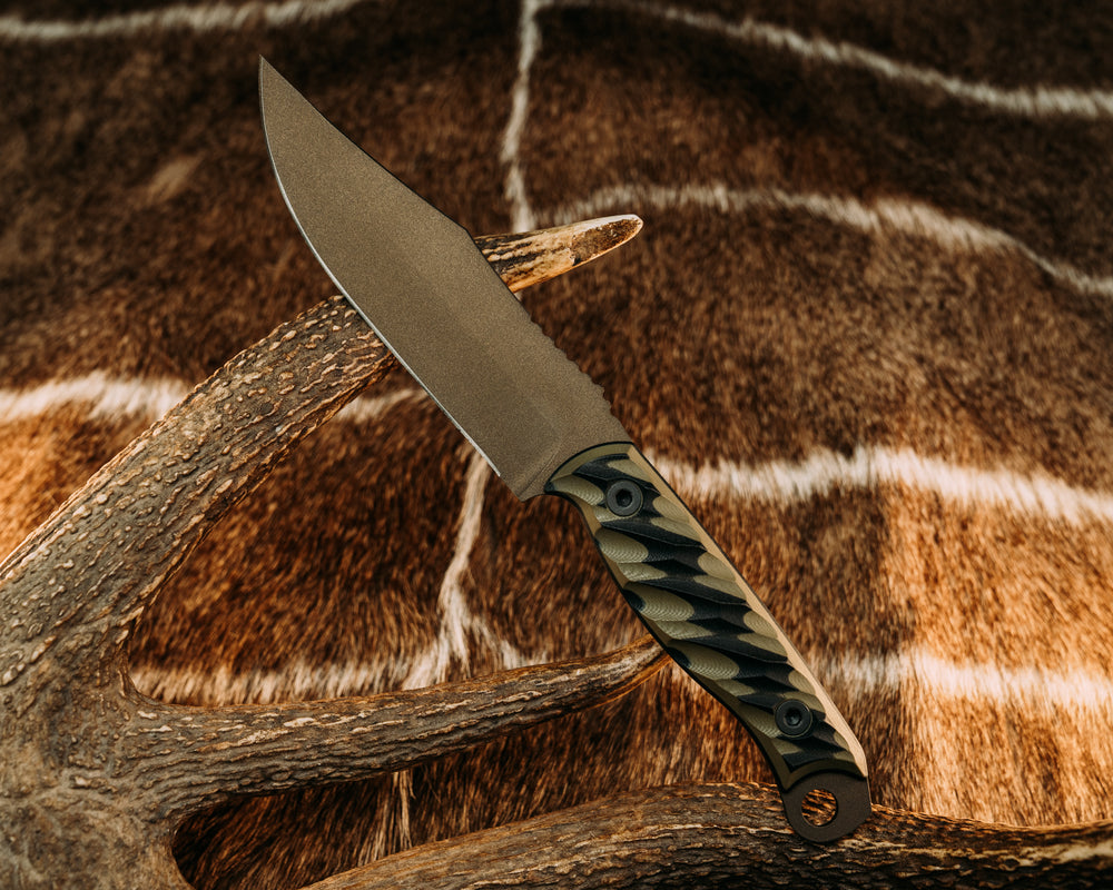 Crow Scout- OD Green and Black G10, Midnight Bronze Cerakote, Allen Bolts, Iron Grip