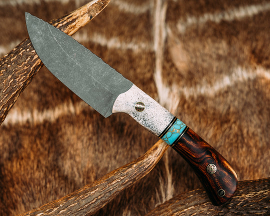 Cav Jr Back Country - Black G10 and Brass Pin Striping, Turquoise with Gold Web Tru-stone Split, Desert Ironwood, Mosaic Pins, Feather Mosaic Pin, Contoured Grip