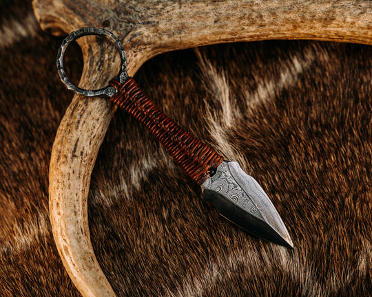 Ringstrike - Baker Forge Damascus, Leather Wrap