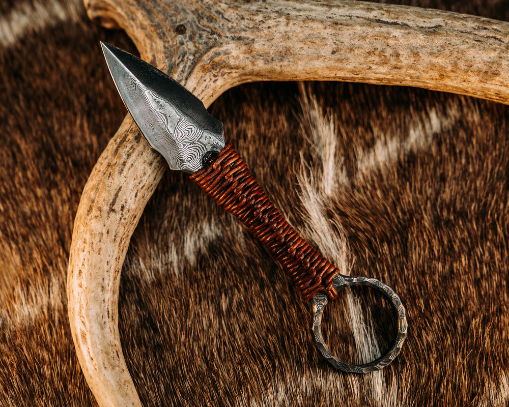 Ringstrike - Baker Forge Damascus, Leather Wrap