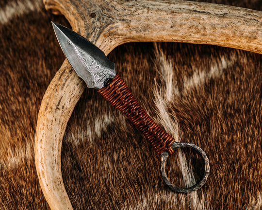 Ringstrike - Baker Forge Damascus, Leather Wrap