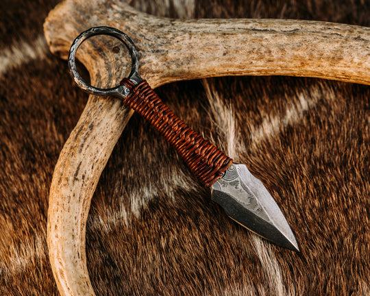 Ringstrike - Baker Forge Damascus, Leather Wrap