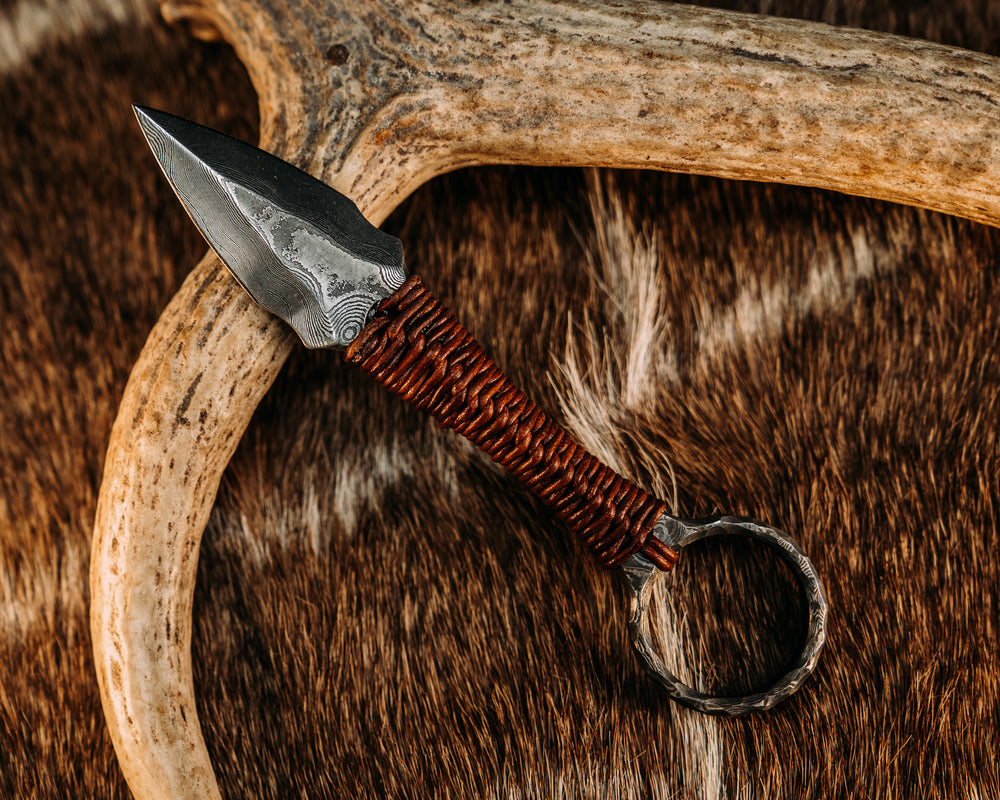Ringstrike - Baker Forge Damascus, Leather Wrap