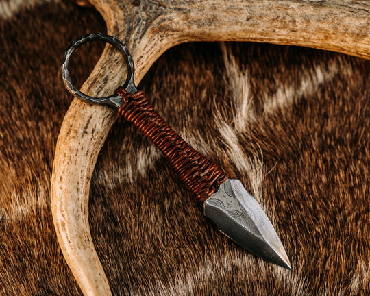 Ringstrike - Baker Forge Damascus, Leather Wrap