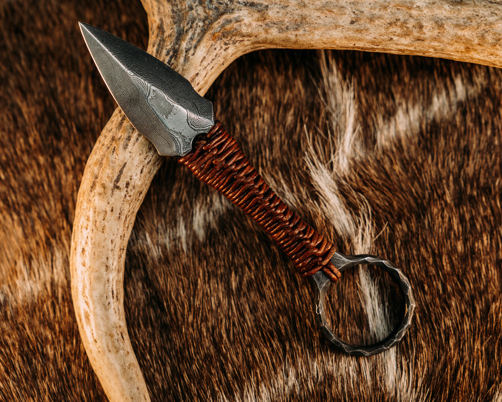 Ringstrike - Baker Forge Damascus, Leather Wrap