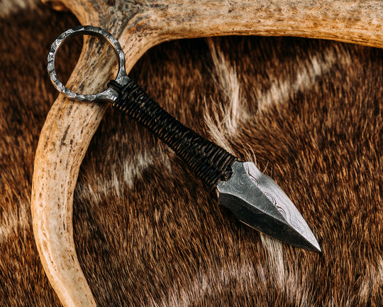 Ringstrike - Baker Forge Damascus, Black Leather Wrap