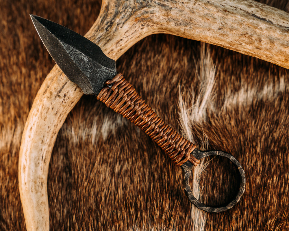 Ringstrike - Baker Forge Damascus, Leather Wrap