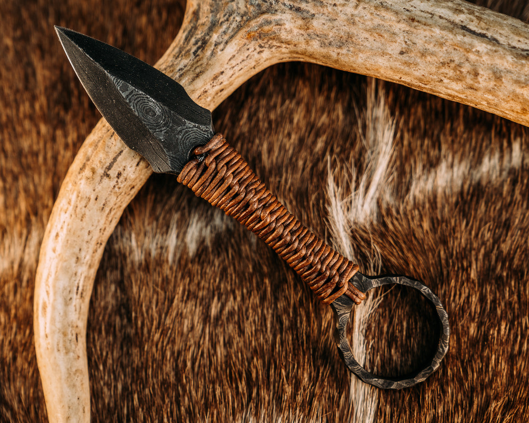 Ringstrike - Baker Forge Damascus, Leather Wrap