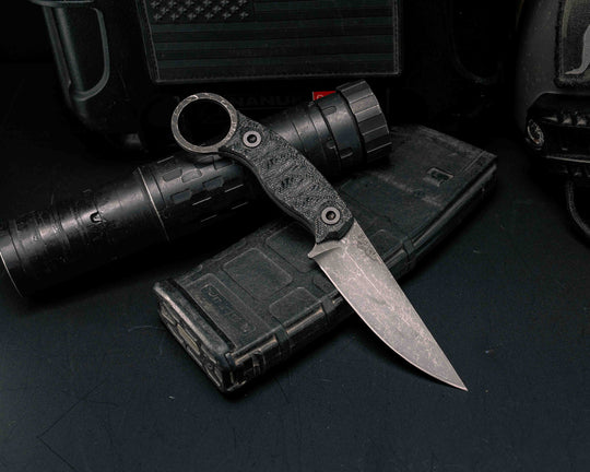 Osoraku 3" Mini - Black Canvas Micarta, Allen Bolts, Textured Grip