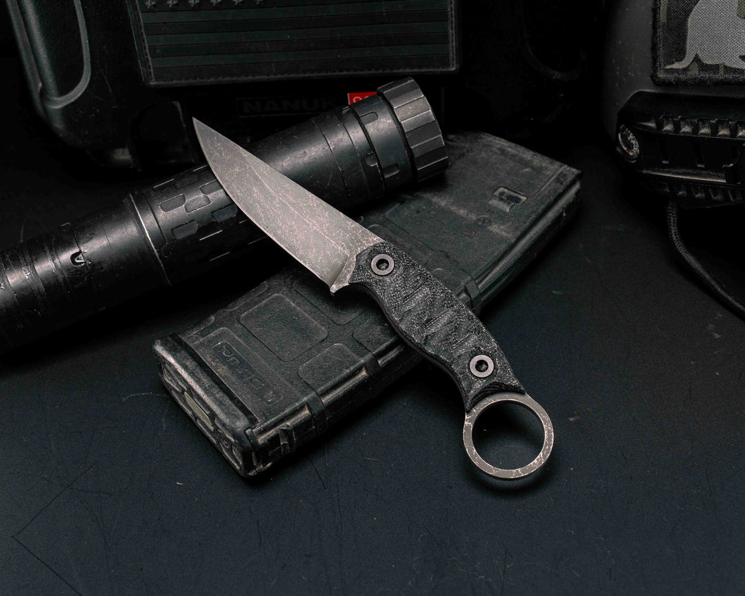 Osoraku 3" Mini - Black Canvas Micarta, Allen Bolts, Textured Grip