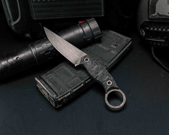 Osoraku 3" Mini - Black Canvas Micarta, Allen Bolts, Textured Grip