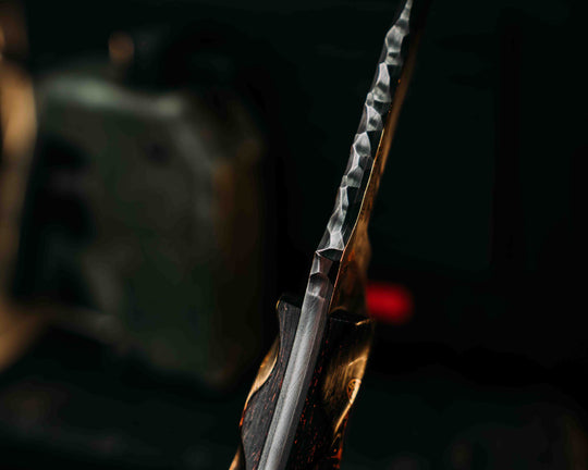 Trench Knife- Baker Forge Random Pattern CopperMai- Copper Meteorite Carbon Fiber, Mosaic Pins, Copper Lanyard Pin, Textured Grip