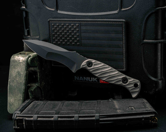 Extremis MK1 - Grey G10, Armor Black Cerakote, Allen Bolts, Hollow Lanyard Hole, Textured Grip