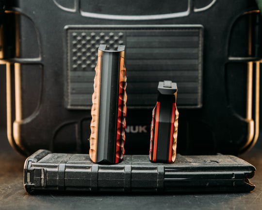 HFB x Kinetic AR Grip System SET - Red, Gray & Black G10 , Armor Black Cerakote Frames, Snake Textured Grip