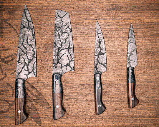 Chef Set- Tru-LaRue Black Black Lightning Pearl Resin, Desert Ironwood, Silver Pins, Smooth Grip