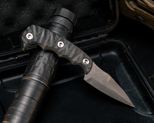 3" HUMINT- Black Canvas Micarta, Ti Allen Bolts, Textured Grip