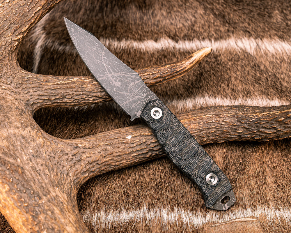 Field Knife Jr- Black Canvas Micarta, Ti Allen Bolts, Textured Grip