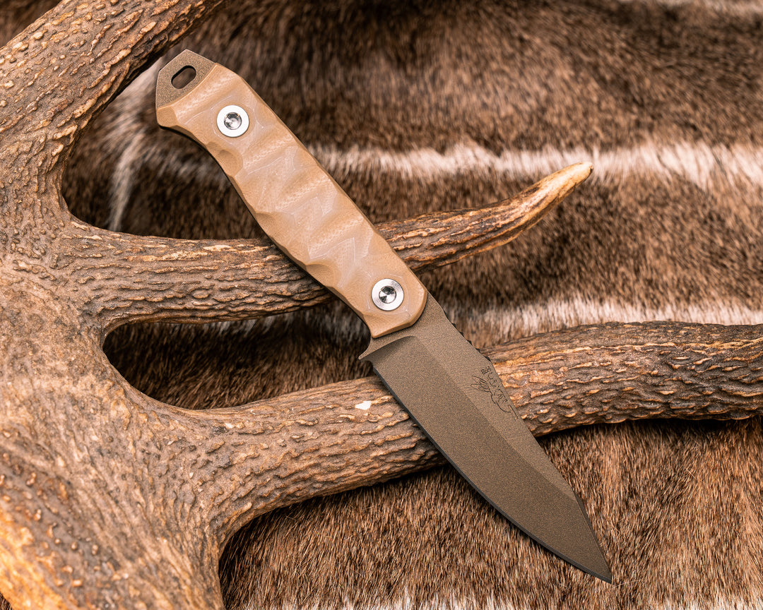 Field Knife Jr- Ghost/Coyote G10, Midnight Bronze Cerakote, Ti Allen Bolts, Textured Grip