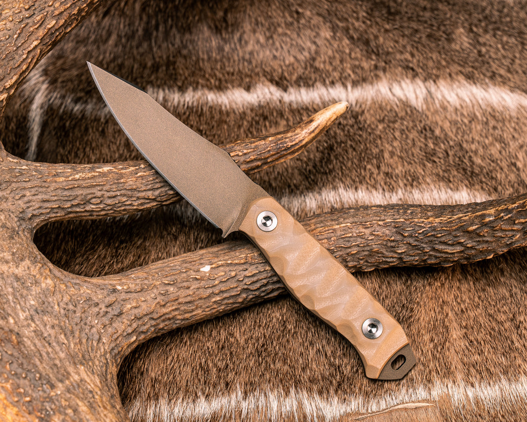 Field Knife Jr- Ghost/Coyote G10, Midnight Bronze Cerakote, Ti Allen Bolts, Textured Grip