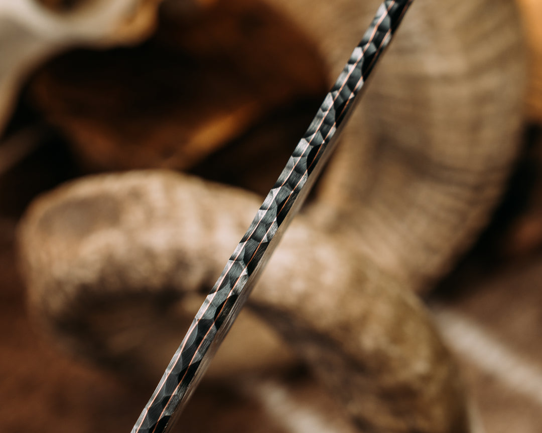American Bowie Jr.- Baker Forge GoMai CuShim- Raindrop (CoreLine)- Ram's Horn, Copper Patriot Mosaic Pins, Copper Lanyard Pin, Textured Grip