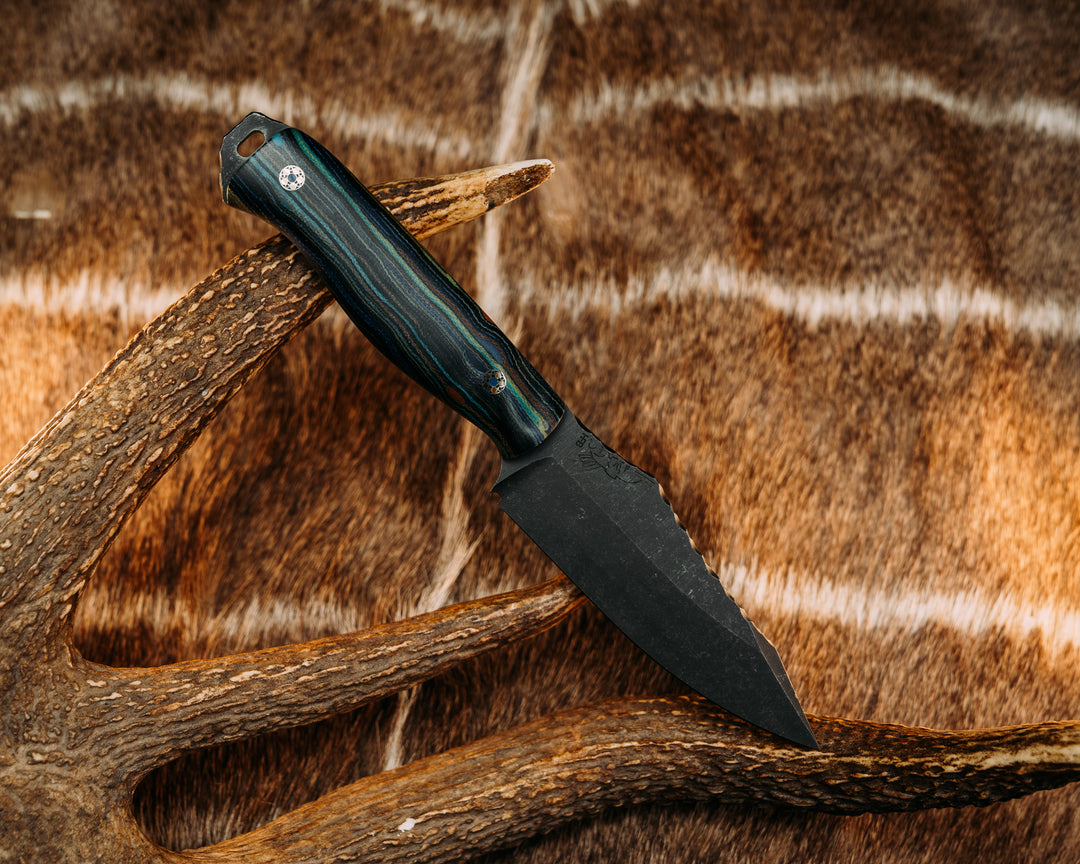 Field Knife (CruWear) - Lakewood G-Carta, Mosaic Pins, Contoured Grip.