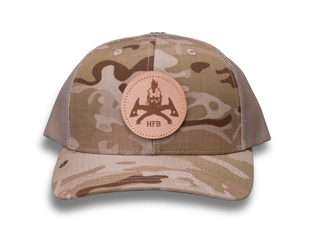 Scalper Leather Patch - Multicam Camo Trucker Cap w/ Tan Mesh