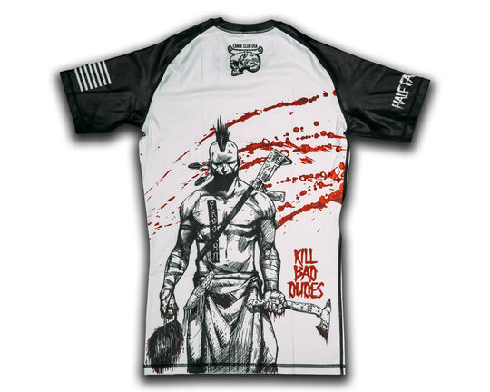 White Rash Guard, short sleeve, HFB scalper, Canoe Club USA, KBD logos
