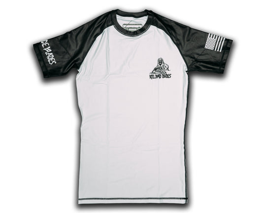 White Rash Guard, short sleeve, HFB scalper, Canoe Club USA, KBD logos