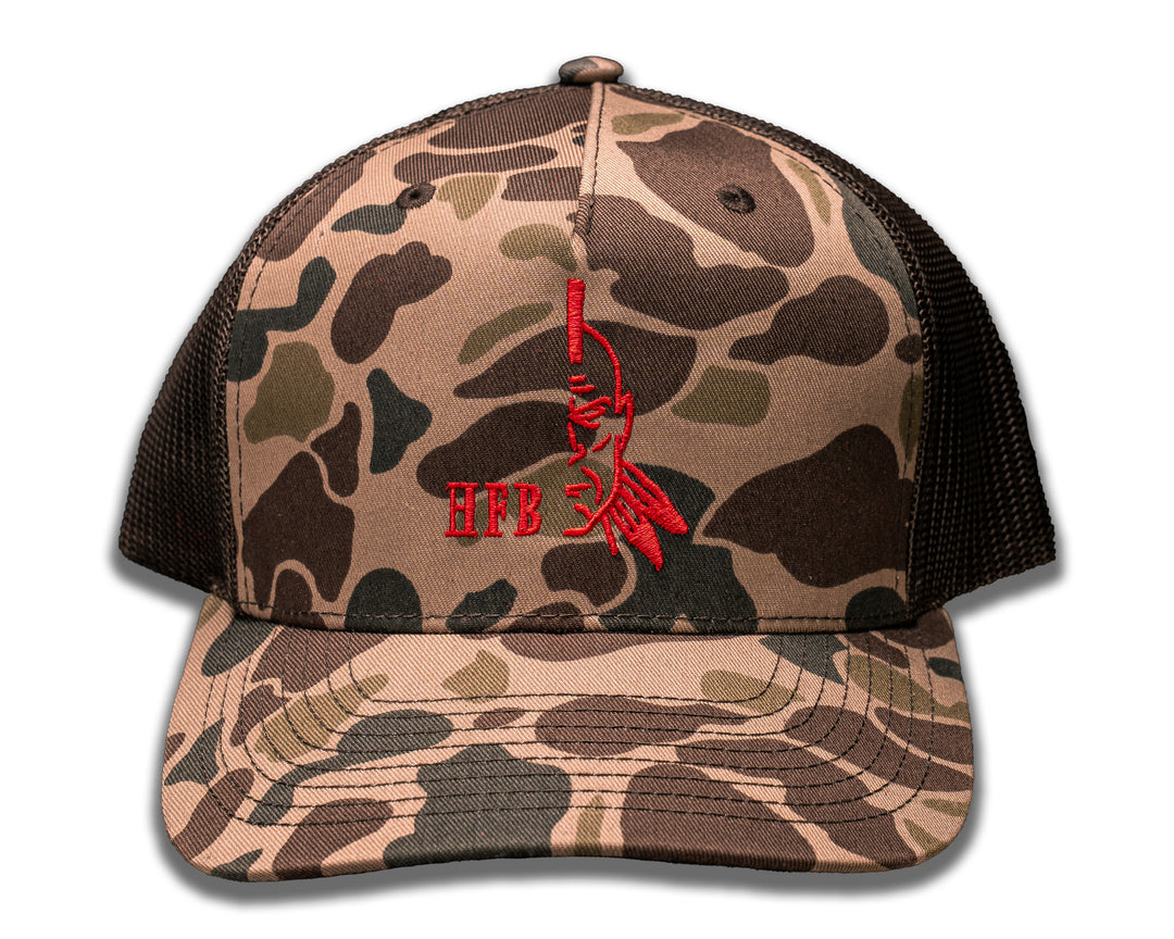 HFB Logo Duck Camo Trucker Cap w/ Brown Mesh